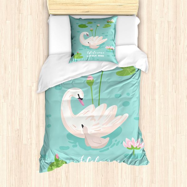 Abakuhaus Set Copripiumino Per Letto Singolo, Baby Swan Welcome, Antiacaro, Adatto A Chi Soffre Di Allergie, Con Federa, 135 Cm X 200 Cm - 80 X 80 Cm, Verde Lime Pale Eggshell-image