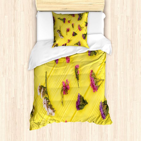 Abakuhaus Set Copripiumino Naturale Per Letti Singoli, Delicati Fiori Primaverili, Antiacaro, Adatto A Chi Soffre Di Allergie, Con Federa, 135 Cm X 200 Cm - 80 X 80 Cm, Giallo Pastello Multicolore-image