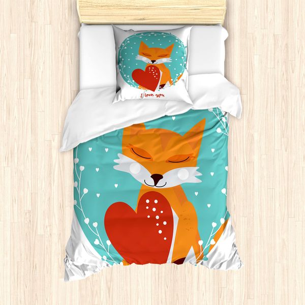 Abakuhaus Set Copripiumino Per Letto Singolo "Ti Amo"", Tema Romantico Fox Herz, Antiacaro, Adatto A Chi Soffre Di Allergie, Con Federa, 135 Cm X 200 Cm - 80 X 80 Cm, Bianco Multicolore"-image