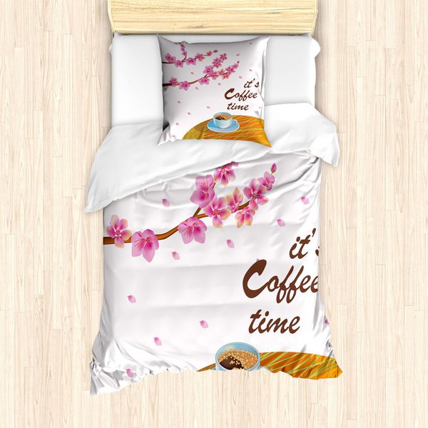 Abakuhaus Set Copripiumino Per Letto Singolo, Cherry Blossom And Cup, Antiacaro, Adatto A Chi Soffre Di Allergie, Con Federa, 135 Cm X 200 Cm - 80 X 80 Cm, Multicolore-image