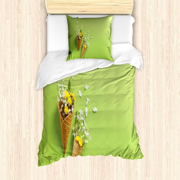Abakuhaus Set Copripiumino Naturale Per Letti Singoli, Fiori A Coni, Antiacaro, Adatto A Chi Soffre Di Allergie, Con Federa, 135 Cm X 200 Cm - 80 X 80 Cm, Rosa Multicolore-image
