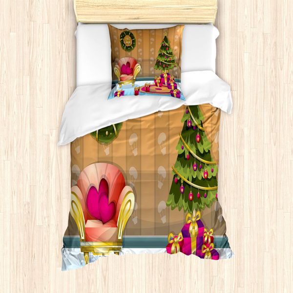 Abakuhaus Set Copripiumino Natalizio Per Letti Singoli, Noel Raum Cartoon, Antiacaro, Adatto A Chi Soffre Di Allergie, Con Federa, 135 Cm X 200 Cm - 80 X 80 Cm, Multicolore-image