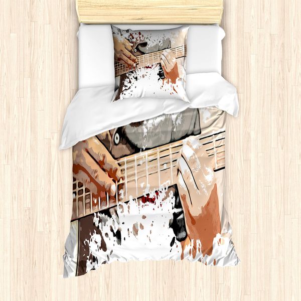 Abakuhaus Set Copripiumino Rock'n'Roll Per Letti Singoli, Si Suona La Chitarra, Antiacaro Adatto A Chi Soffre Di Allergie Con Federa, 135 Cm X 200 Cm - 80 X 80 Cm, Bianco Multicolore-image