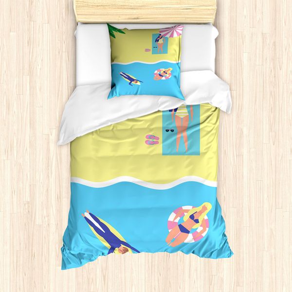 Abakuhaus Set Copripiumino Con Motivo Grafico Per Letti Singoli, Vacanze Estive, Antiacaro, Adatto A Chi Soffre Di Allergie, Con Federa, 135 Cm X 200 Cm - 80 X 80 Cm, Multicolore-image