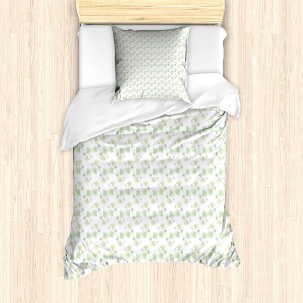 Abakuhaus Set Copripiumino Botanico Per Letti Singoli, Foglie Esotiche Color Pastello, Antiacaro, Adatto A Chi Soffre Di Allergie, Con Federa, 135 Cm X 200 Cm - 80 X 80 Cm, Verde Verde-image
