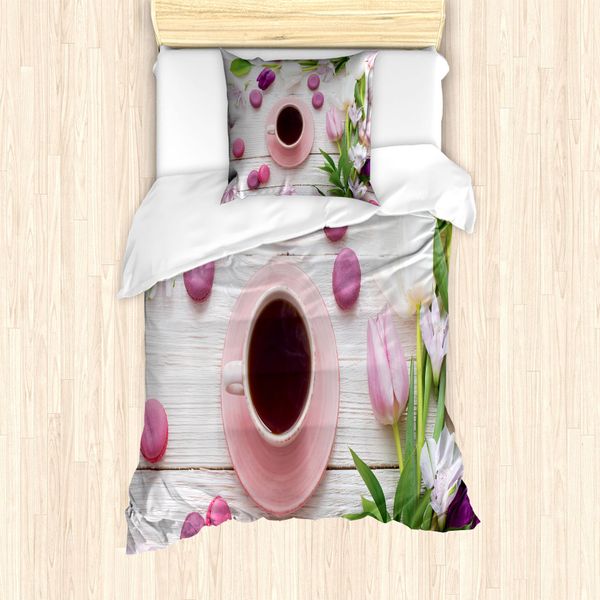 Set Copripiumino Abakuhaus Per Letti Singoli, Cup Makronen Und Tulpen, Antiacaro, Adatto A Chi Soffre Di Allergie, Con Federa, 135 Cm X 200 Cm - 80 X 80 Cm, Multicolore-image