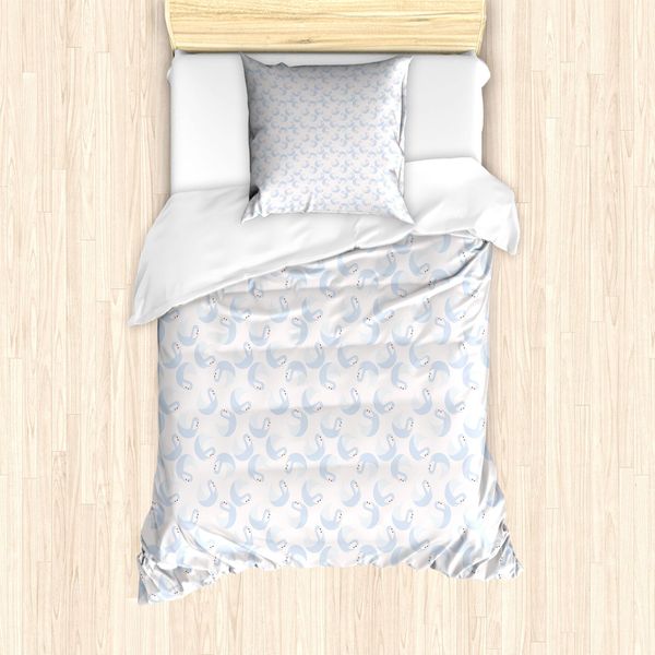 Abakuhaus Set Copripiumino Swans Per Letti Singoli, Uccelli Acquatici Color Pastello, Antiacaro, Adatto A Chi Soffre Di Allergie, Con Federa, 135 Cm X 200 Cm - 80 X 80 Cm, Azzurro E Arancione Bruciato-image