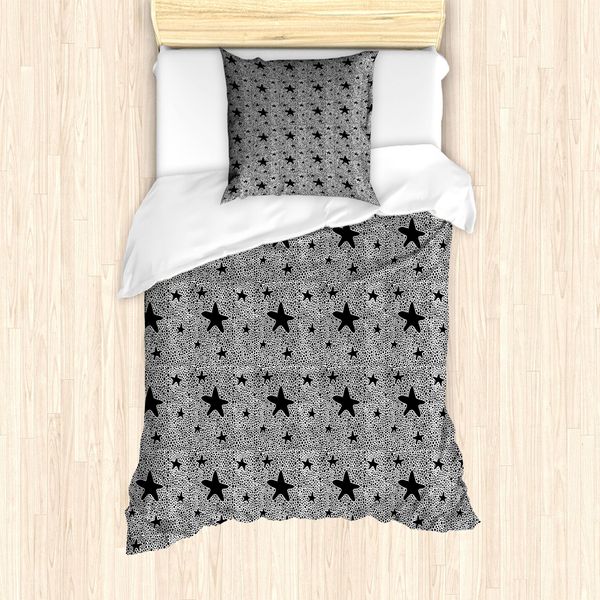 Abakuhaus Set Copripiumino Geometrico Per Letti Singoli, Creativo E Moderno Con Motivo A Pois, Antiacaro E Anallergico, Con Federa, 135 Cm X 200 Cm - 80 X 80 Cm, Grigio Antracite E Bianco-image