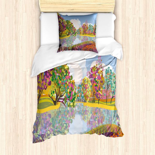Set Copripiumino Abakuhaus Garten Mist Per Letti Singoli, Leuchtende Botanik Fluss, Antiacaro, Adatto A Chi Soffre Di Allergie, Con Federa, 135 Cm X 200 Cm - 80 X 80 Cm, Multicolore-image