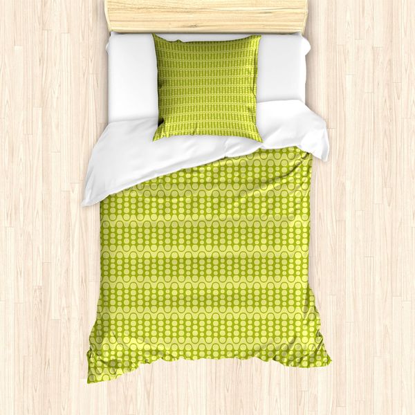 Abakuhaus Set Copripiumino Vivace Per Letti Singoli, Geometria Minimalista Verde, Antiacaro, Adatto A Chi Soffre Di Allergie, Con Federa, 135 Cm X 200 Cm - 80 X 80 Cm, Verde Avocado-image