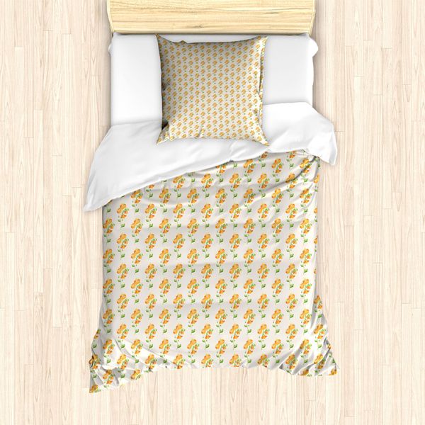 Abakuhaus Set Copripiumino Arancione Bruciato Per Letti Singoli, Motivo Floreale, Antiacaro, Adatto A Chi Soffre Di Allergie, Con Federa, 135 Cm X 200 Cm - 80 X 80 Cm, Guscio D'uovo Arancione Bruciato-image
