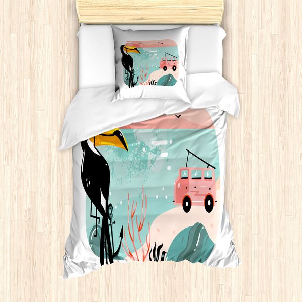 Abakuhaus Set Copripiumino Grafico Per Letti Singoli, Van E Toucan, Antiacaro, Adatto A Chi Soffre Di Allergie, Con Federa, 135 Cm X 200 Cm - 80 X 80 Cm, Multicolore-image