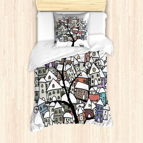 Abakuhaus Set Copripiumino Per Letto Singolo, Case Sugli Alberi, Antiacaro, Adatto A Chi Soffre Di Allergie, Con Federa, 135 Cm X 200 Cm - 80 X 80 Cm, Multicolore-image