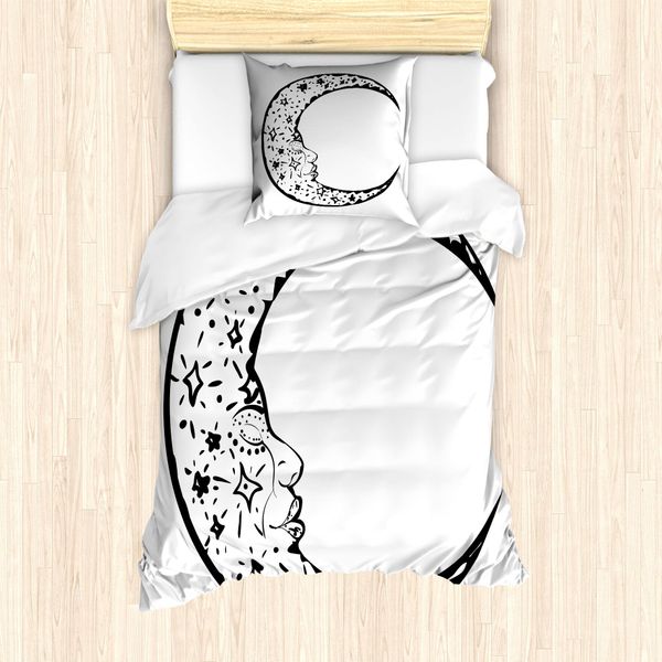 Abakuhaus Set Copripiumino Magic Moon Per Letti Singoli, Moderno Crescent, Antiacaro, Adatto A Chi Soffre Di Allergie, Con Federa, 135 Cm X 200 Cm - 80 X 80 Cm, Grigio Antracite Bianco-image
