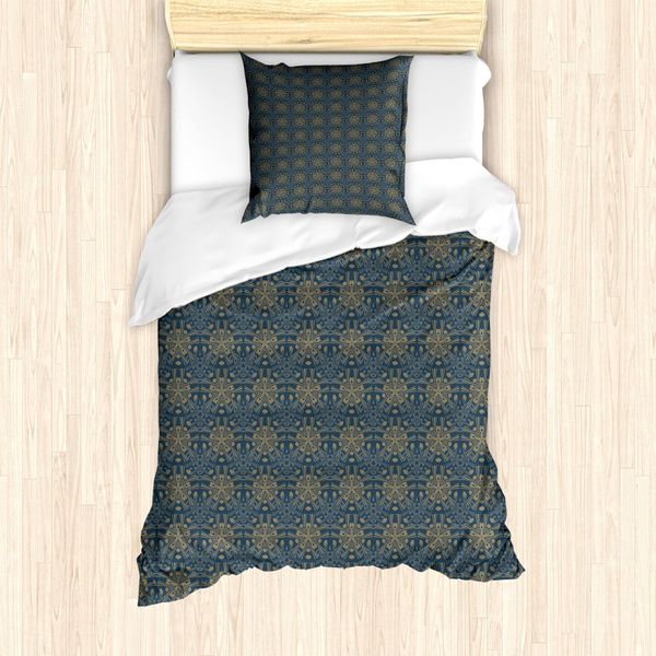 Abakuhaus Set Copripiumino Antico Orientale Per Letti Singoli, Art DéCo Colorato, Antiacaro, Adatto A Chi Soffre Di Allergie, Con Federa, 135 Cm X 200 Cm - 80 X 80 Cm, Blu Ardesia Scuro Seppia-image