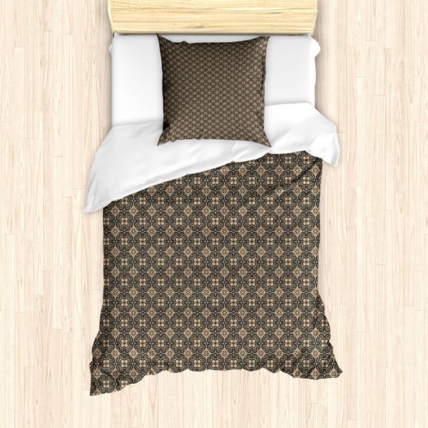 Abakuhaus Set Copripiumino Antico Orientale Per Letti Singoli, Circular Osten, Antiacaro, Adatto A Chi Soffre Di Allergie, Con Federa, 135 Cm X 200 Cm - 80 X 80 Cm, Marrone Scuro Seppia-image