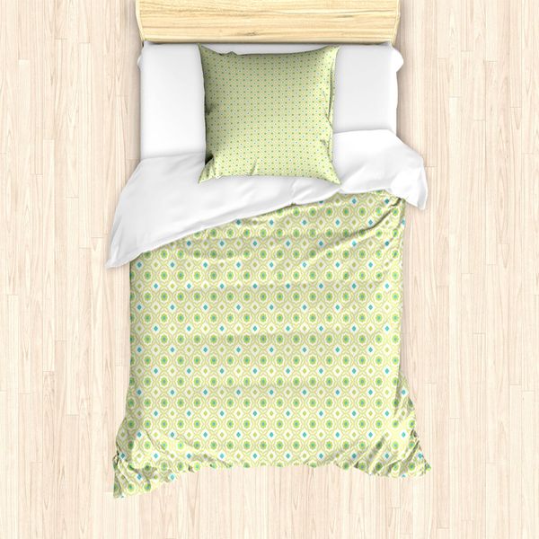 Abakuhaus Set Copripiumino Marocchino Per Letti Singoli, Tonalità Fresche Vintage, Antiacaro, Adatto A Chi Soffre Di Allergie, Con Federa, 135 Cm X 200 Cm - 80 X 80 Cm, Verde Chiaro Seafoam-image