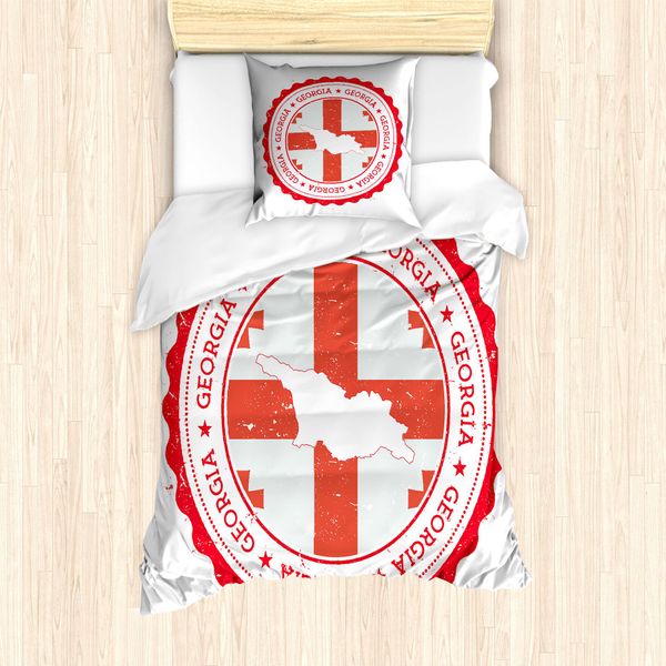 Abakuhaus Georgia Set Copripiumino Per Letti Singoli, Tema Vintage Con Mappa E Bandiera, Antiacaro E Anallergico, Con Federa, 135 Cm X 200 Cm - 80 X 80 Cm, Corallo Scuro Salmone Scuro-image