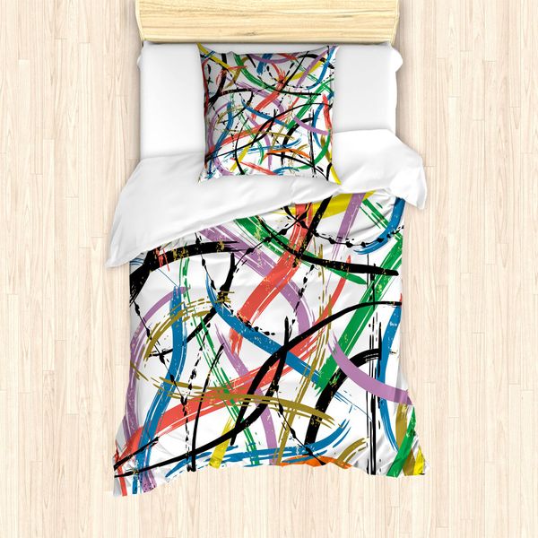 Abakuhaus Set Copripiumino Artistico Astratto Per Letti Singoli, Modern Curios, Antiacaro, Adatto A Chi Soffre Di Allergie, Con Federa, 135 Cm X 200 Cm - 80 X 80 Cm, Multicolore-image