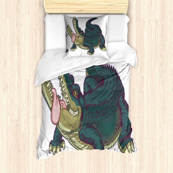 Abakuhaus Set Copripiumino Per Letto Singolo, Alligatore Selvatico Grafico, Antiacaro, Adatto A Chi Soffre Di Allergie, Con Federa, 135 Cm X 200 Cm - 80 X 80 Cm, Multicolore-image