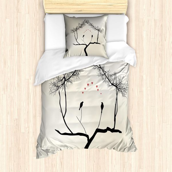 Set Copripiumino Abakuhaus Per Letti Singoli, Love Birds Ast, Antiacaro, Adatto A Chi Soffre Di Allergie, Con Federa, 135 Cm X 200 Cm - 80 X 80 Cm, Grigio, Grigio, Giallo-image