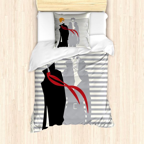 Abakuhaus Set Copripiumino Astratto Per Letto Singolo, Strisce Moderne, Antiacaro, Adatto A Chi Soffre Di Allergie, Con Federa, 135 Cm X 200 Cm - 80 X 80 Cm, Avorio Multicolore-image