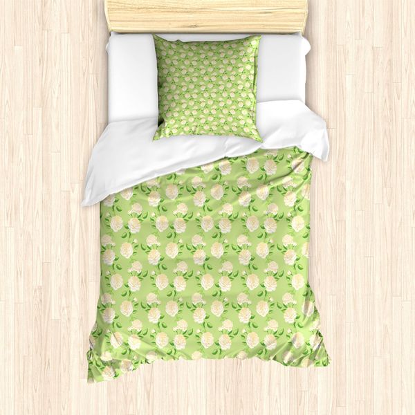 Abakuhaus Set Copripiumino Vintage Rosa Per Letti Singoli, Fiori Gialli Freschi, Antiacaro, Adatto A Chi Soffre Di Allergie, Con Federa, 135 Cm X 200 Cm - 80 X 80 Cm, Verde Chiaro Champagne-image