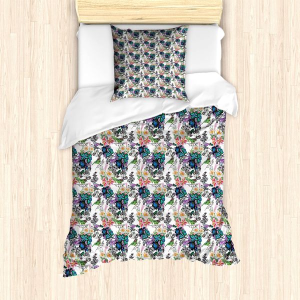 Abakuhaus Set Copripiumino Tropicale Per Letti Singoli, Summer Flowers Uccello Esotico, Antiacaro, Adatto A Chi Soffre Di Allergie, Con Federa, 135 Cm X 200 Cm - 80 X 80 Cm, Multicolore-image