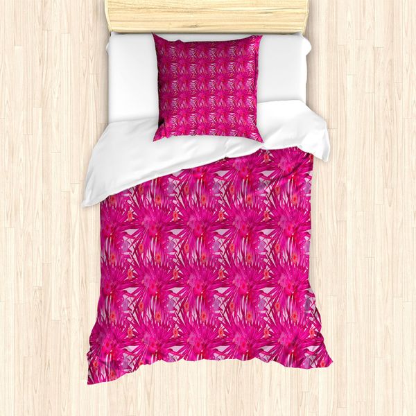 Abakuhaus Set Copripiumino Per Letto Singolo, Tropical Magenta Monstera, Antiacaro, Adatto A Chi Soffre Di Allergie, Con Federa, 135 Cm X 200 Cm - 80 X 80 Cm, Rosa Lampone-Rosa Baby-image