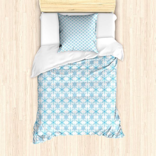 Abakuhaus Set Copripiumino Per Letto Singolo, Neve Invernale, Antiacaro, Adatto A Chi Soffre Di Allergie, Con Federa, 135 Cm X 200 Cm - 80 X 80 Cm, Azzurro Cielo-image
