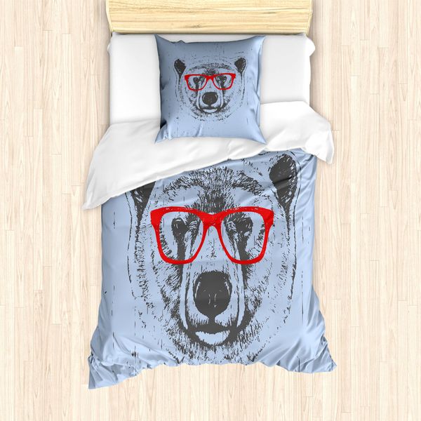 Set Copripiumino Abakuhaus Hipster Per Letti Singoli, Bizzarro Orso Polare Grunge, Antiacaro, Adatto A Chi Soffre Di Allergie, Con Federa, 135 Cm X 200 Cm - 80 X 80 Cm, Ceil Blue Vermilion-image