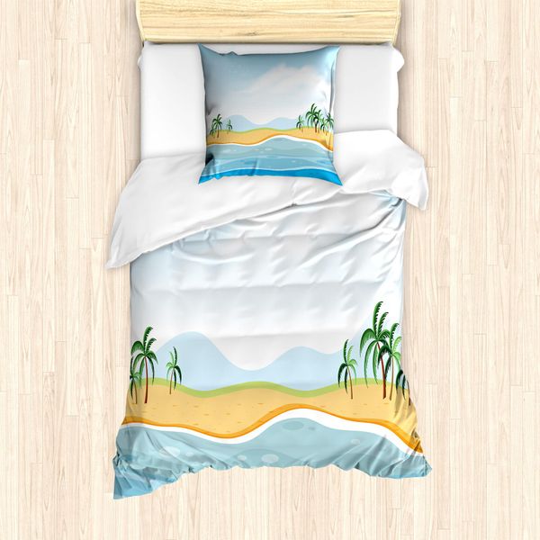 Abakuhaus Set Copripiumino Grafico Per Letti Singoli, Ocean Palms Panorama, Antiacaro, Adatto A Chi Soffre Di Allergie, Con Federa, 135 Cm X 200 Cm - 80 X 80 Cm, Multicolore-image