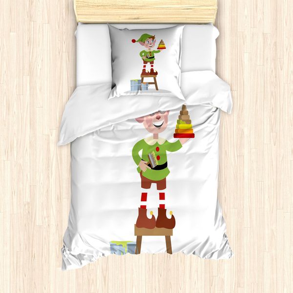 Abakuhaus Set Copripiumino Per Letto Singolo Elf, Ragazzo Ragazzo Dipinto Una Piramide, Antiacaro Adatto A Chi Soffre Di Allergie Con Federa, 135 Cm X 200 Cm - 80 X 80 Cm, Verde Lime Multicolore-image