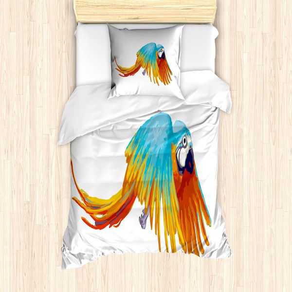 Abakuhaus Set Copripiumino Per Letto Singolo, Parrot Con Piume, Antiacaro, Adatto A Chi Soffre Di Allergie, Con Federa, 135 Cm X 200 Cm - 80 X 80 Cm, Multicolore-image