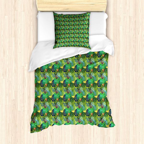 Abakuhaus Set Copripiumino Esotico Per Letti Singoli, Arte Astratta Con Foglie Tropicali, Antiacaro, Adatto A Chi Soffre Di Allergie, Con Federa, 135 Cm X 200 Cm - 80 X 80 Cm, Multicolore-image