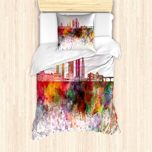 Abakuhaus Set Copripiumino Austin Per Letti Singoli, Acquerello Edifici Blots, Antiacaro, Adatto A Chi Soffre Di Allergie, Con Federa, 135 Cm X 200 Cm - 80 X 80 Cm, Multicolore-image