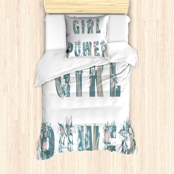 Abakuhaus Girl Power Set Copripiumino Per Letti Singoli, Girl Power Arte Floreale, Antiacaro Adatto A Chi Soffre Di Allergie Con Federa, 135 Cm X 200 Cm - 80 X 80 Cm, Blu Cadetto Scuro Rosa-image