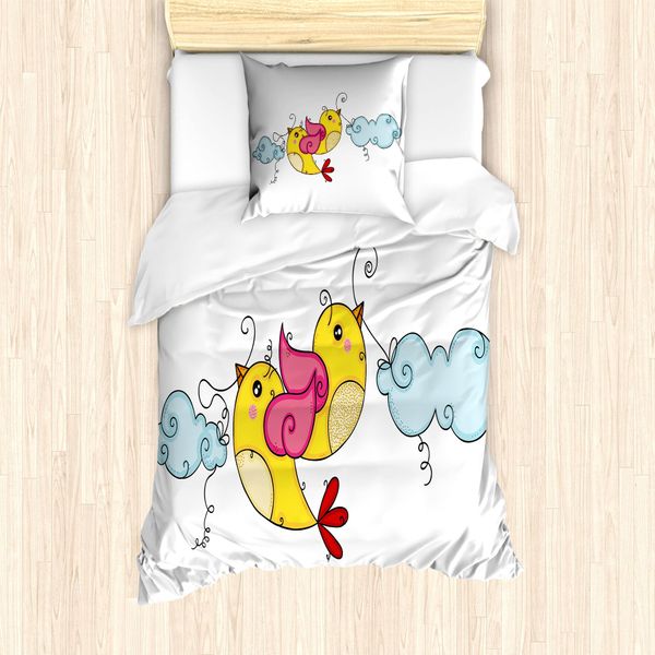 Abakuhaus Set Copripiumino Giallo Per Letti Singoli, Flying Birds, Antiacaro, Adatto A Chi Soffre Di Allergie, Con Federa, 135 Cm X 200 Cm - 80 X 80 Cm, Multicolore-image
