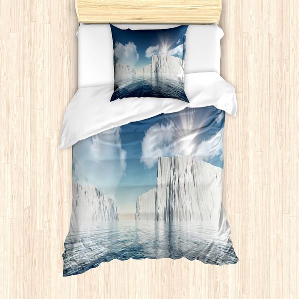Set Copripiumino Abakuhaus Ice Berg Per Letti Singoli, Fluffy Clouds Sunbeams, Antiacaro, Adatto A Chi Soffre Di Allergie, Con Federa, 135 Cm X 200 Cm - 80 X 80 Cm, Blu Scuro Multicolore-image