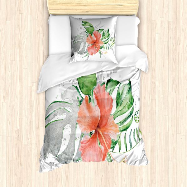 Abakuhaus Set Copripiumino Per Letto Singolo, Fiori Acquerellati Grunge, Antiacaro, Adatto A Chi Soffre Di Allergie, Con Federa, 135 Cm X 200 Cm - 80 X 80 Cm, Burnt Sienna Staub-image