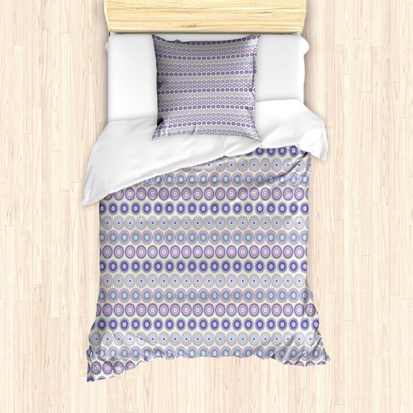 Abakuhaus Set Copripiumino Geometrico Per Letti Singoli, Cerchi Simmetrici Annidati, Antiacaro, Adatto A Chi Soffre Di Allergie, Con Federa, 135 Cm X 200 Cm - 80 X 80 Cm, Color Crema E Multicolore-image
