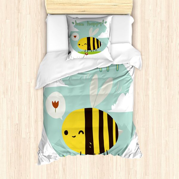 Abakuhaus Set Copripiumino Per Letto Singolo BienenköNigin, Bee Happy Doodle, Antiacaro, Adatto A Chi Soffre Di Allergie, Con Federa, 135 Cm X 200 Cm - 80 X 80 Cm, Multicolore-image