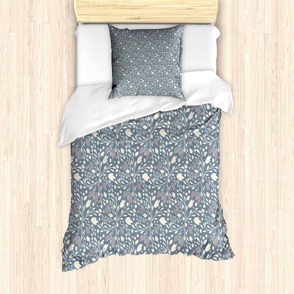 Abakuhaus Set Copripiumino Per Letto Singolo Blumenweinlese, Tonalità Tenui Botanik, Antiacaro, Adatto A Chi Soffre Di Allergie, Con Federa, 135 Cm X 200 Cm - 80 X 80 Cm, Purpleblue Eggshell-image