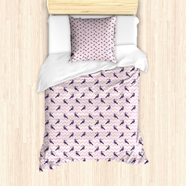 Abakuhaus Set Copripiumino Esotico Per Letti Singoli, Uccelli Tucani Su Chevron, Antiacaro, Adatto A Chi Soffre Di Allergie, Con Federa, 135 Cm X 200 Cm - 80 X 80 Cm, Quarzo Avorio-image