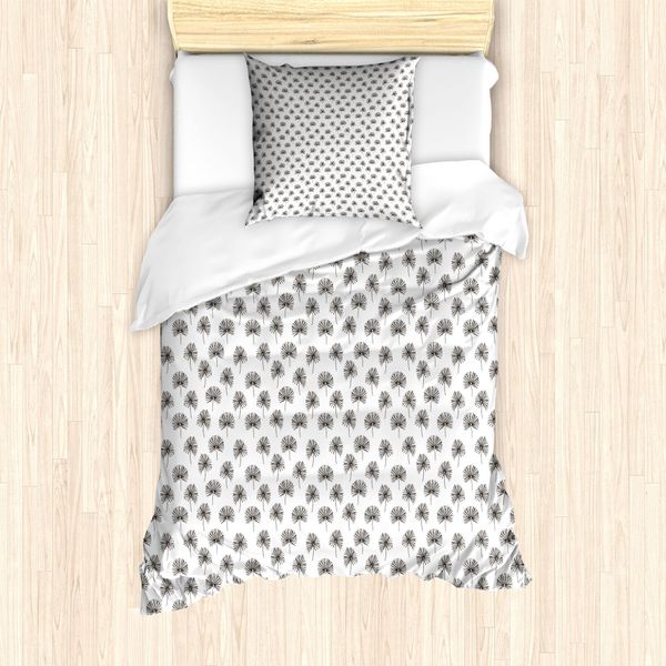 Abakuhaus Set Copripiumino Esotico Per Letti Singoli, Repetitive Jungle Leaves, Antiacaro, Adatto A Chi Soffre Di Allergie, Con Federa, 135 Cm X 200 Cm - 80 X 80 Cm, Tortora Scuro E Bianco-image