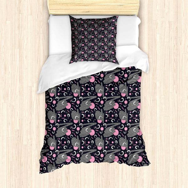 Abakuhaus Set Copripiumino Astratto Per Letti Singoli, Strokes Punti E Cerchi, Antiacaro, Adatto A Chi Soffre Di Allergie, Con Federa, 135 Cm X 200 Cm - 80 X 80 Cm, Grigio Chiaro-image
