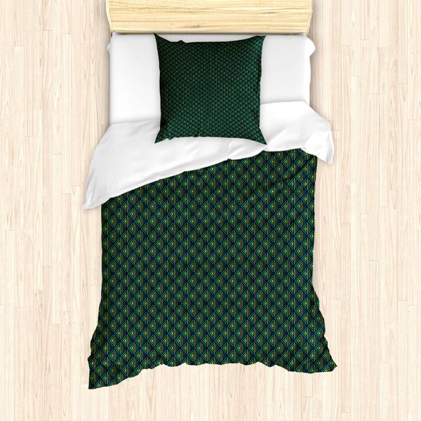 Abakuhaus Set Copripiumino Geometrico A Rombi Per Letti Singoli, Arte Moderna Verde, Antiacaro, Adatto A Chi Soffre Di Allergie, Con Federa, 135 Cm X 200 Cm - 80 X 80 Cm, Verde E Giallo Verde-image