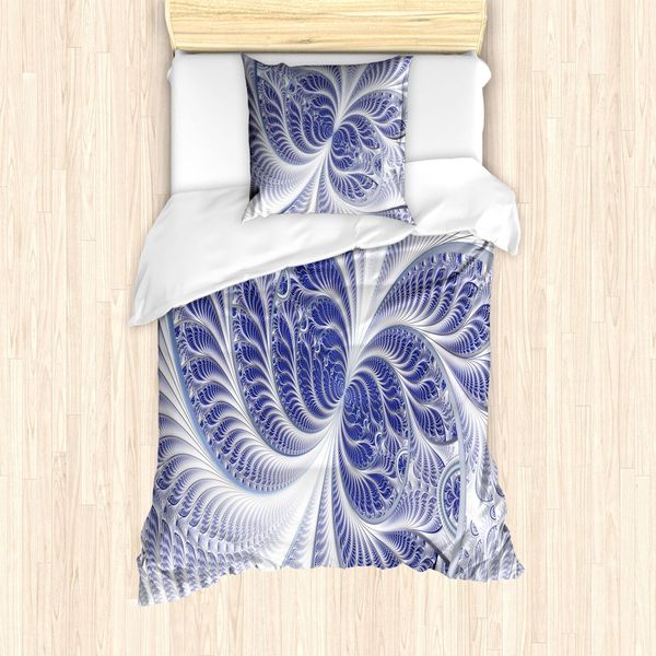 Abakuhaus Set Copripiumino Artistico Astratto Per Letti Singoli, Fractal, Antiacaro, Adatto A Chi Soffre Di Allergie, Con Federa, 135 Cm X 200 Cm - 80 X 80 Cm, Lavanda Scuro Ceil Blue-image