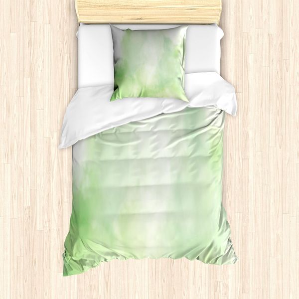 Abakuhaus Set Copripiumino Artistico Astratto Per Letti Singoli, Verde Fumo, Antiacaro, Adatto A Chi Soffre Di Allergie, Con Federa, 135 Cm X 200 Cm - 80 X 80 Cm, Verde Verde-image