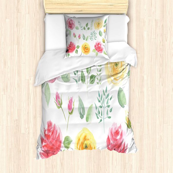 Abakuhaus Set Copripiumino Vintage Rose Per Letti Singoli, Disegno Floreale Acquerellato, Antiacaro E Anallergico, Con Federa, 135 Cm X 200 Cm - 80 X 80 Cm, Multicolore-image
